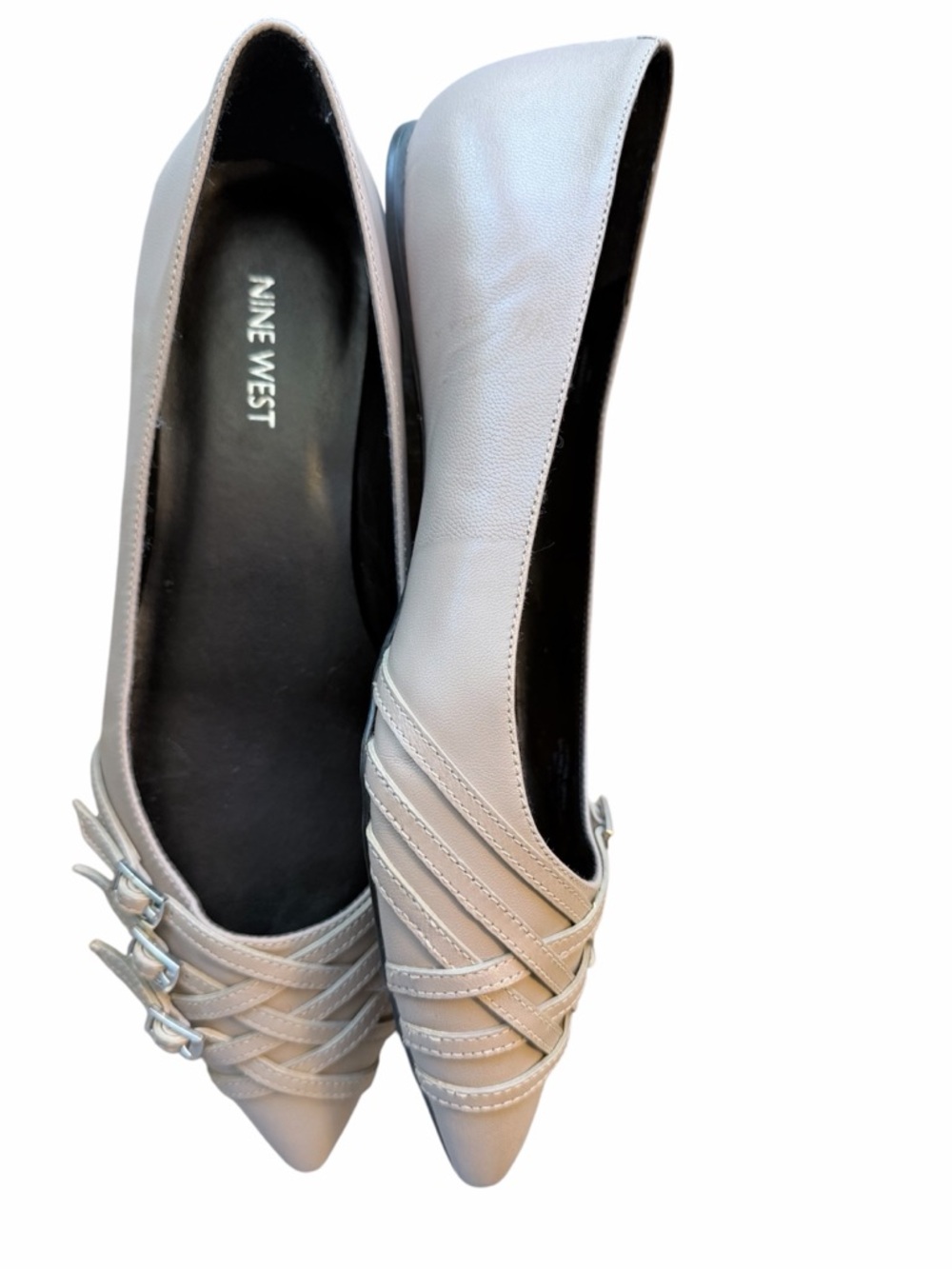 Nine West Pointed-Toe Flats in taupe with Strappy Detail